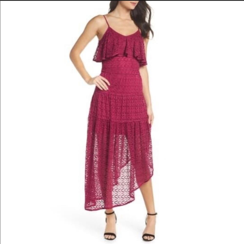 NWT Anthropologie Foxiedox Maroon Lace Asymmetrical Midi Dress Size XS